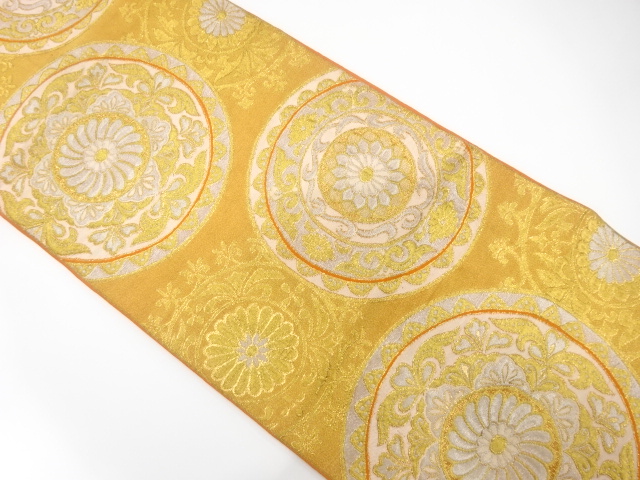 JAPANESE KIMONO / ANTIQUE FUKURO OBI / SILK / WOVEN FLORAL CREST